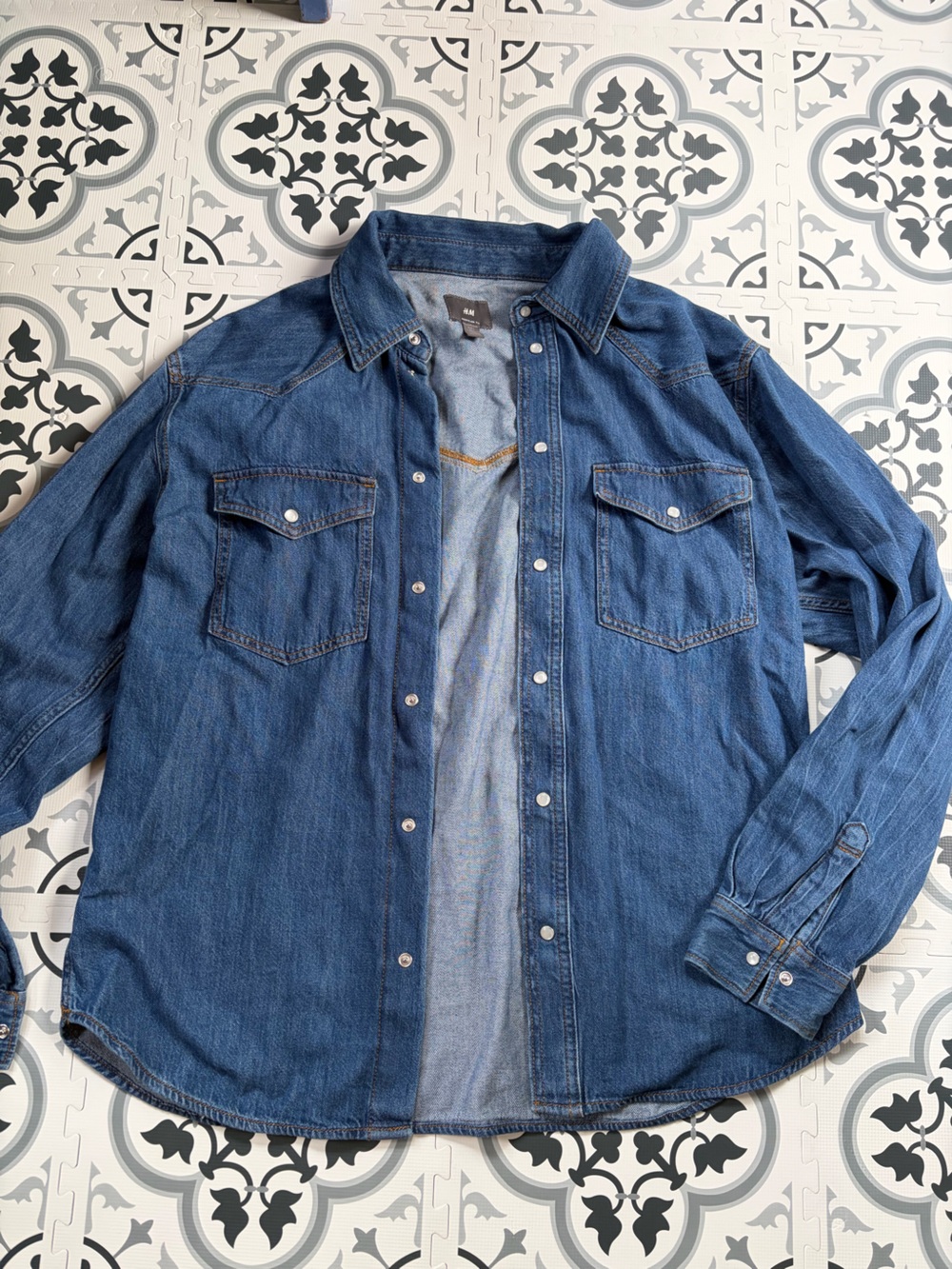H&M Blue Denim Snap-Front Shirt